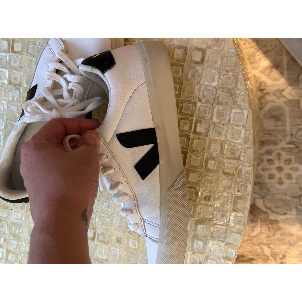 Veja Campo Leather Sneakers, White/Navy, Size 7 - Picture 8 of 15